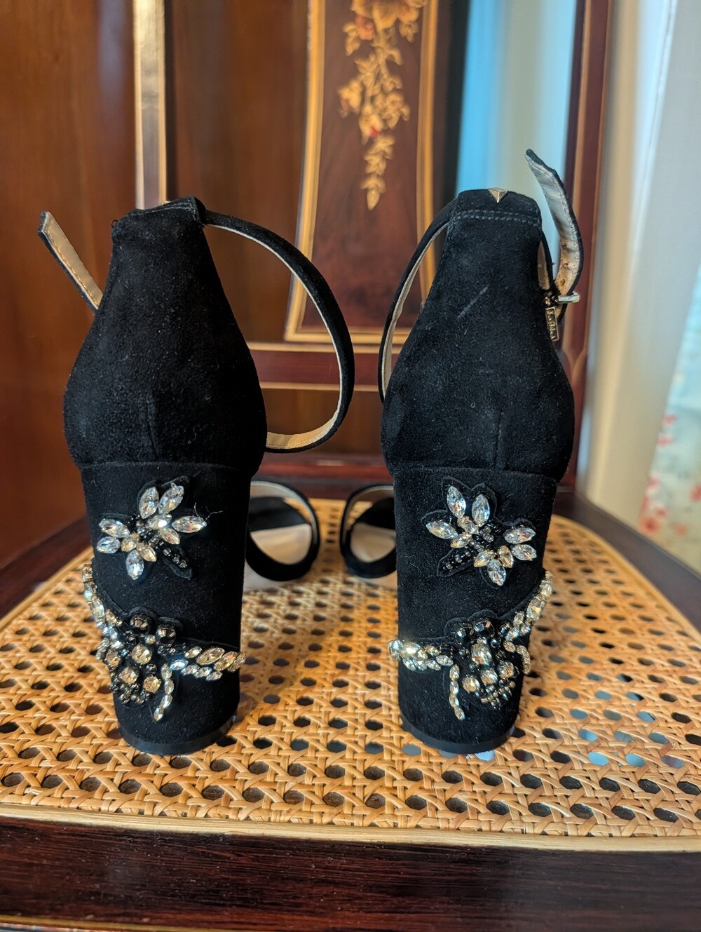 Sam Edelman Black Suede Open-Toe Ankle-Strap Heels